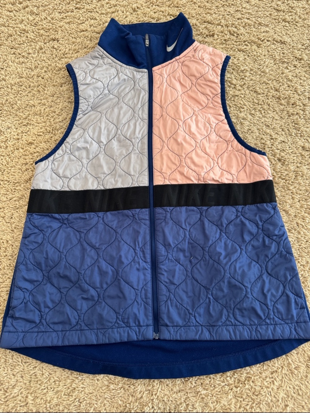 Nike AeroLayer Womens Pink, Blue, Gray Colorblock Quilted Running Vest, sz M